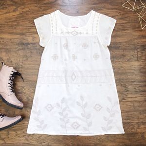 Johnny Was • 3J Workshop embroidered mini dress tunic white cotton beige floral
